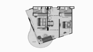 Condominium floor plan, 2 bedrooms in building Building B Aura Condominium in Phuket, Thailand, Aura Condominium No. 11011