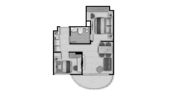 Condominium floor plan, 2 bedrooms in building Building A Aura Condominium in Phuket, Thailand, Aura Condominium No. 11010 (2D)