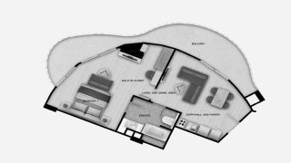 Condominium floor plan, 1 bedroom in building Building A Aura Condominium in Phuket, Thailand, Aura Condominium No. 11009
